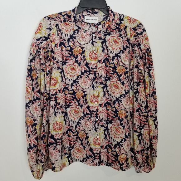 Antik Batik Andre Blouse Floral Button Up Top Sz M Long Sleeve Boho Cotton - Picture 2 of 11